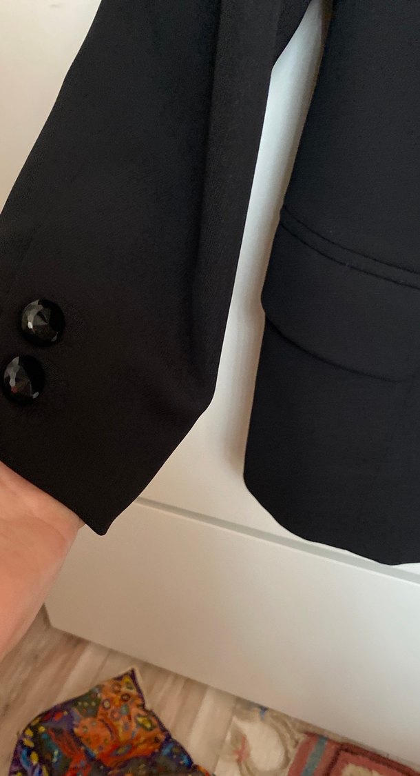 Siyah Kadın Uzun Kollu Düğmeli  blazer ceket pantolon takım - Görsel 3