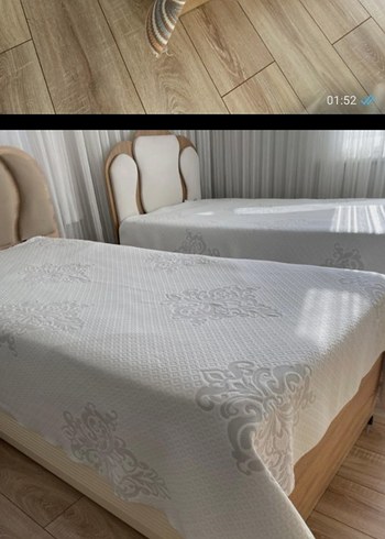 Gri İşlemeli Beyaz Yatak Örtüsü - Görsel 2