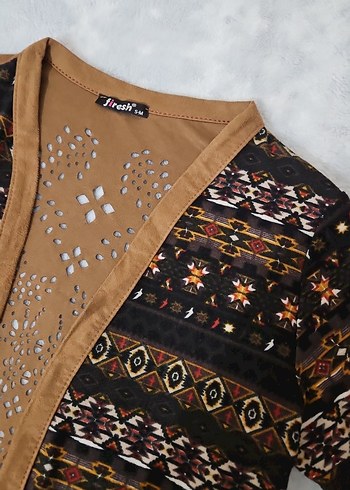 Bohem Tarz Uzun Örgü Desenli Kadın Kimono - Görsel 2