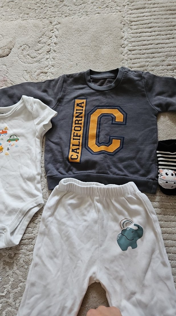 Gri Pamuklu Uzun Kollu Bebek Takımı - Görsel 2