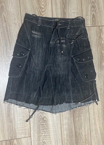 Gri Kot İpli Midi Goth Etek