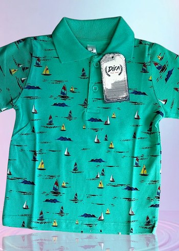 Erkek Çocuk Yeşil Desenli Polo Tişört