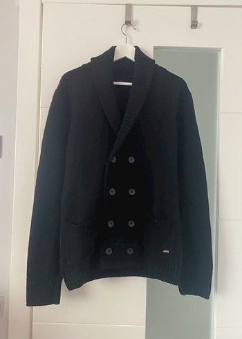 Düğmeli Siyah Erkek Yün Hırka - Görsel 2