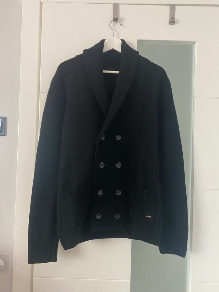 Düğmeli Siyah Erkek Yün Hırka - Görsel 2