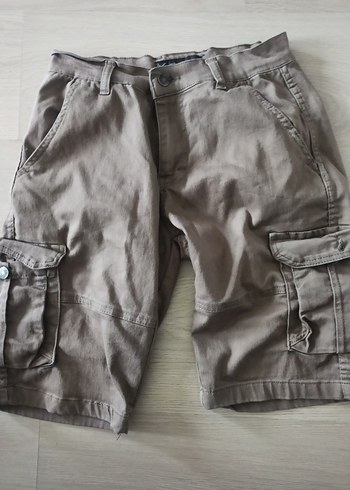 Erkek Bej Keten Şort kapri - Görsel 2