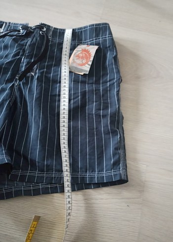 Erkek Siyah Çizgili Kemerli Mini Şort - Görsel 5