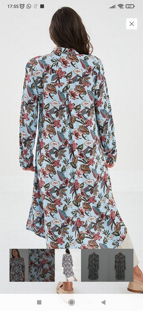 Bohem Çiçek Desenli Mavi Hamile Tunik - Görsel 2