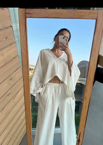 Kadın Beyaz Midi Bol Paça Pantolon