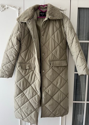 Kürk Detaylı Uzun Mint Yeşili Kadın Kışlık Ceket