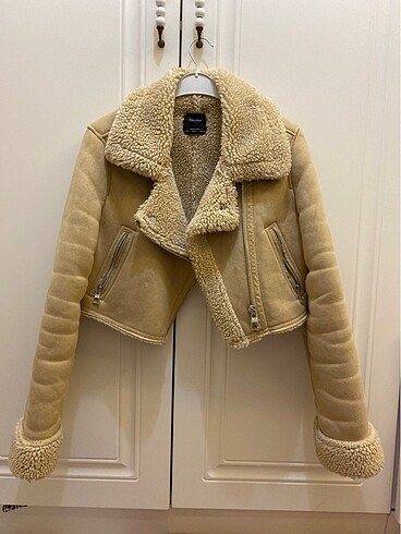 Bershka kahverengi biker ceket mont