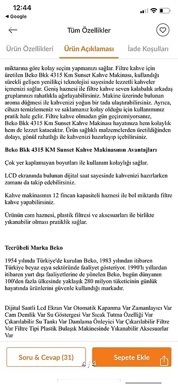 Beden Renk Eko filtre kahve makinesi