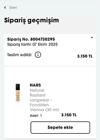 NARS Radiant Longwear L4,5 VIENNA FONDÖTEN - Görsel 4