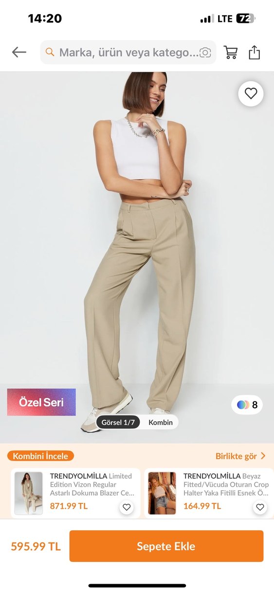 Bej Midi Kumaş Pantolon 36 beden - Görsel 2