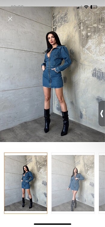 Fermuarlı denim mini elbise