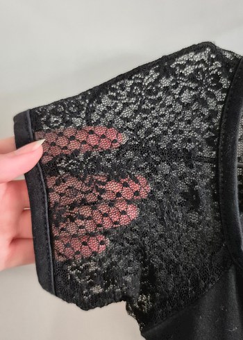 Diğer Dantel Detaylı Siyah Gotik Crop