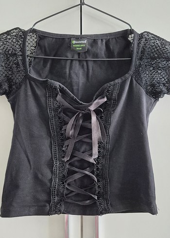Dantel Detaylı Siyah Gotik Crop
