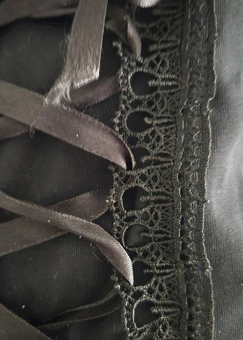 s Beden siyah Renk Dantel Detaylı Siyah Gotik Crop