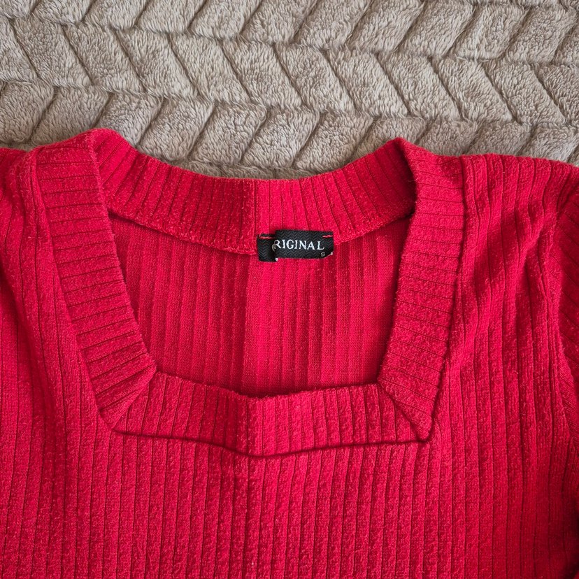 Kırmızı Kadın Triko Uzun Kollu Kazak - Görsel 2