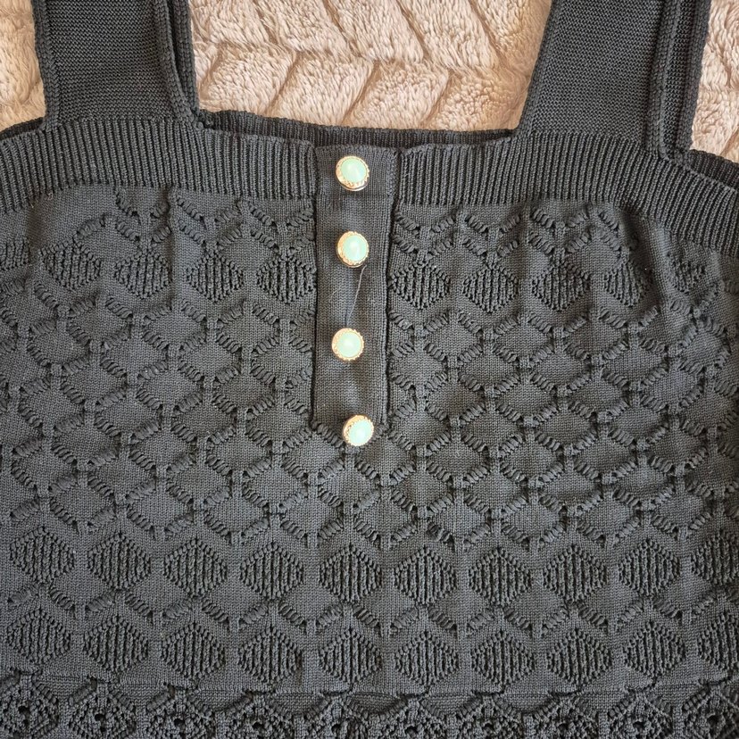 Siyah Örgü Bohem Kadın Atlet - Görsel 2