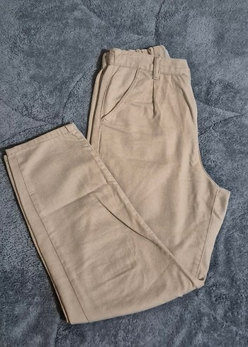 Bej Kadın Keten Kumaş Pantolon - Görsel 2