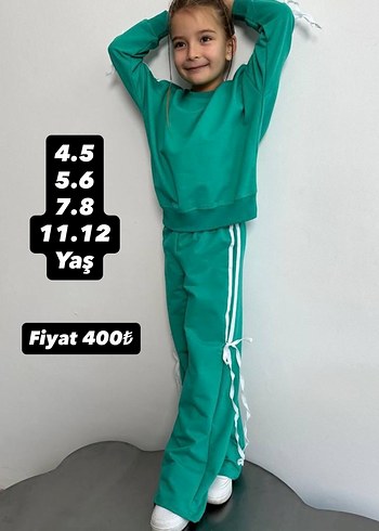 Kız Çocuk Yeşil Çizgili Eşofman Takımı - Görsel 2