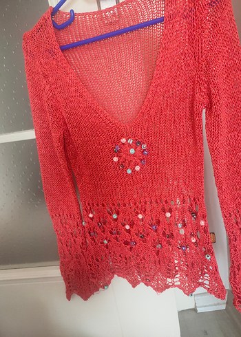 Bayan file triko Kazak pareo bluz - Görsel 7