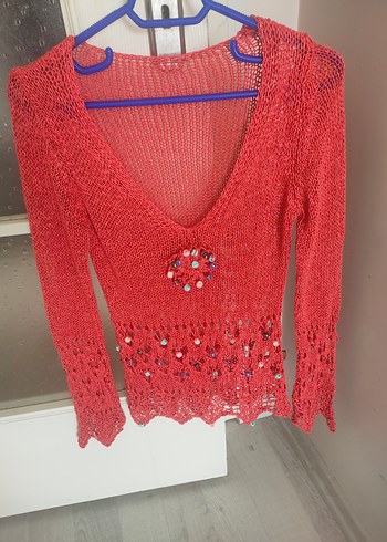 Bayan file triko Kazak pareo bluz - Görsel 9