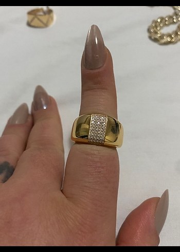 swarovski Altın Renkli Kadın Baget Gümüş Yüzük