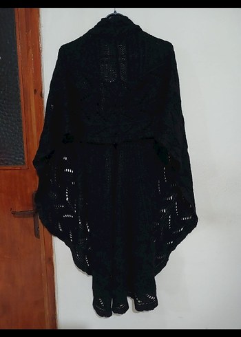 Siyah Bohem Örgü Kadın Hırka panço pelerin yelek - Görsel 2