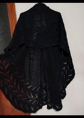 Siyah Bohem Örgü Kadın Hırka panço pelerin yelek - Görsel 5