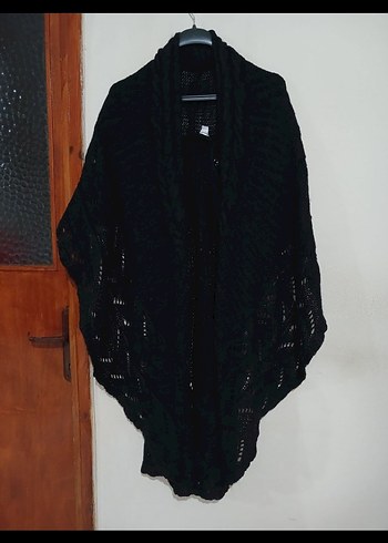 Siyah Bohem Örgü Kadın Hırka panço pelerin yelek - Görsel 3