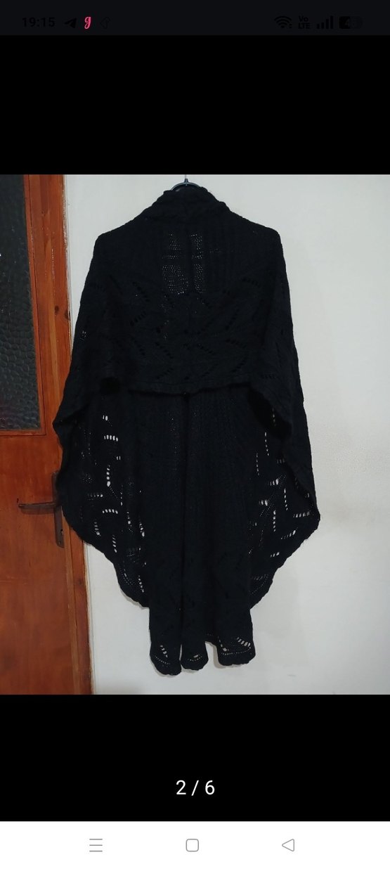 Siyah Bohem Örgü Kadın Hırka panço pelerin yelek - Görsel 2