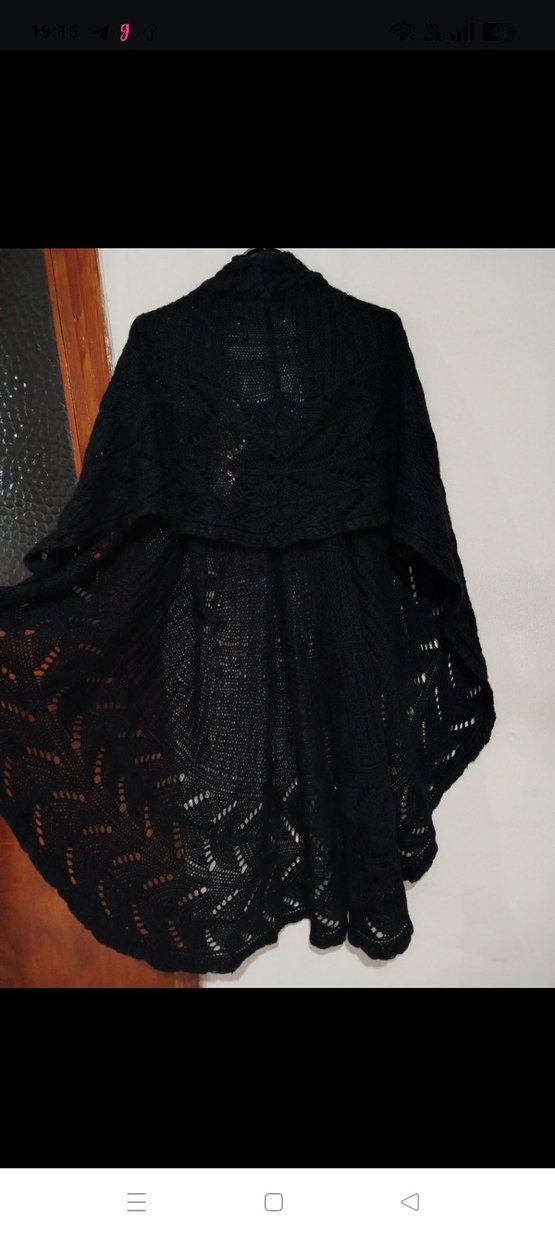 Siyah Bohem Örgü Kadın Hırka panço pelerin yelek - Görsel 5