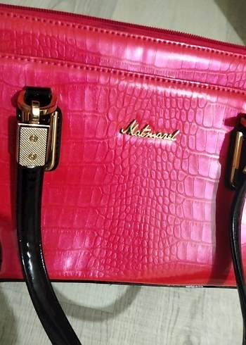 Matmazel Pembe Deri Tokalı Kadın Çantası rugan kol çantası - Görsel 9