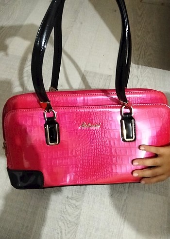 Matmazel Pembe Deri Tokalı Kadın Çantası rugan kol çantası - Görsel 3