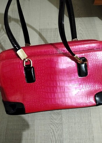 Matmazel Pembe Deri Tokalı Kadın Çantası rugan kol çantası - Görsel 5