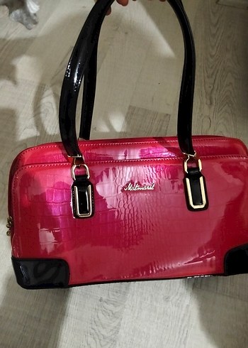 Matmazel Pembe Deri Tokalı Kadın Çantası rugan kol çantası - Görsel 4