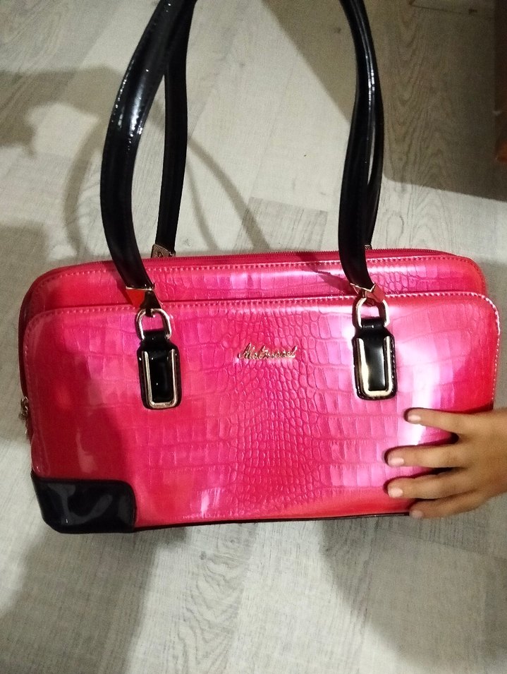 Matmazel Pembe Deri Tokalı Kadın Çantası rugan kol çantası - Görsel 3