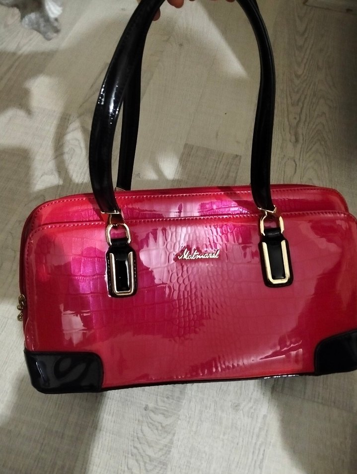 Matmazel Pembe Deri Tokalı Kadın Çantası rugan kol çantası - Görsel 4