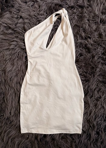 Beyaz Drapeli Straplez Mini Elbise - Görsel 2