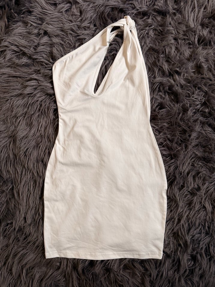 Beyaz Drapeli Straplez Mini Elbise - Görsel 2