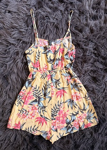 Sarı Çiçekli Kadın Mini Tulum - Görsel 2