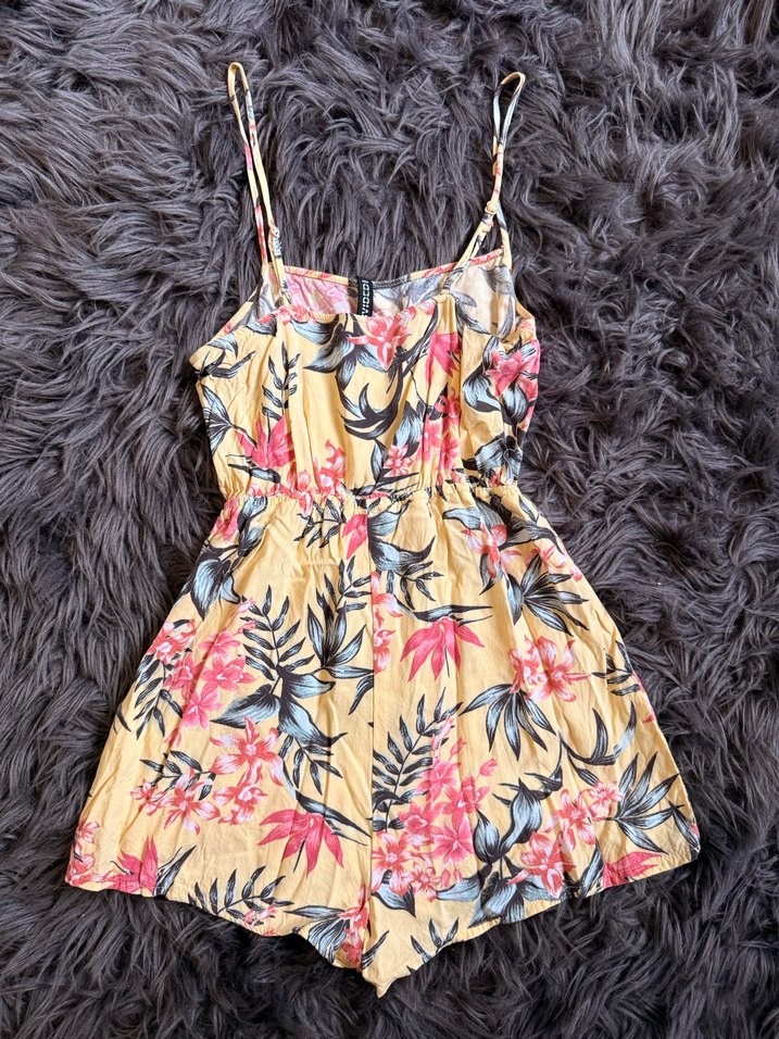 Sarı Çiçekli Kadın Mini Tulum - Görsel 2