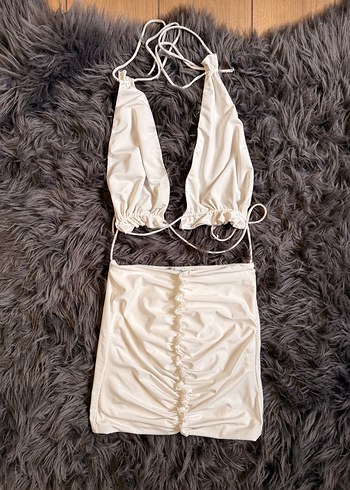 Beyaz Halter Yaka Mini Elbise - Görsel 2