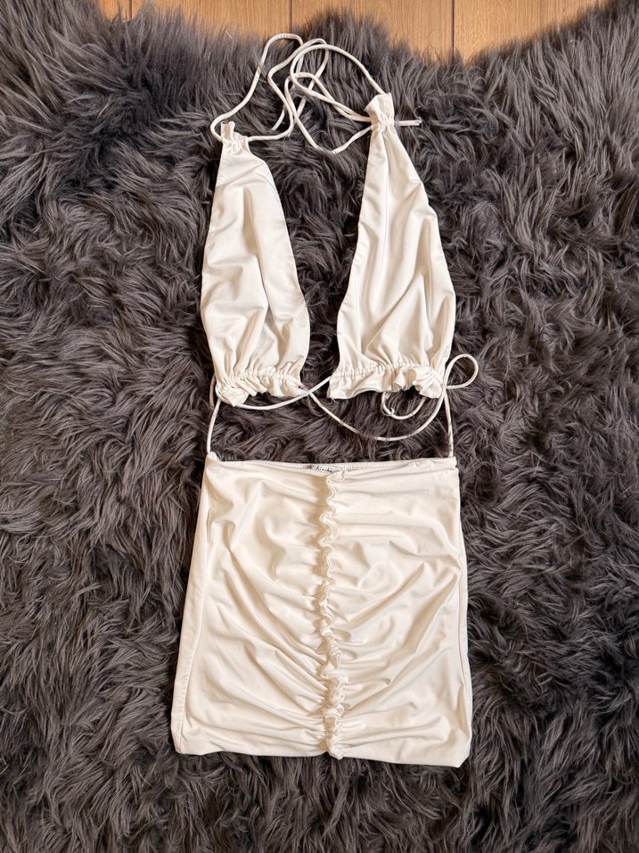 Beyaz Halter Yaka Mini Elbise - Görsel 2