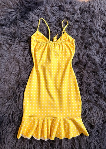 Sarı Puantiyeli Mini Elbise - Görsel 2