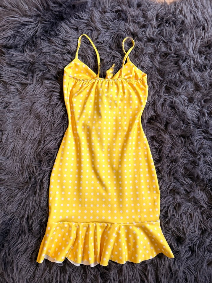 Sarı Puantiyeli Mini Elbise - Görsel 2