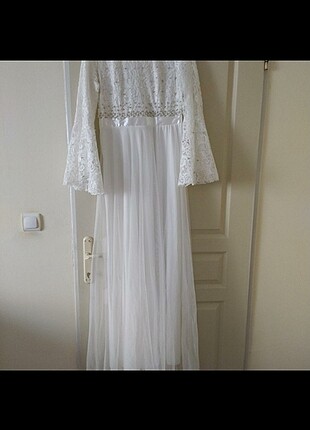 xl Beden beyaz Renk Dantelli güpürlü elbise 