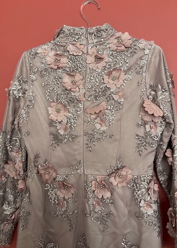 Pembe Nakışlı Dantel Bohem Uzun Abiye Elbise - Görsel 2