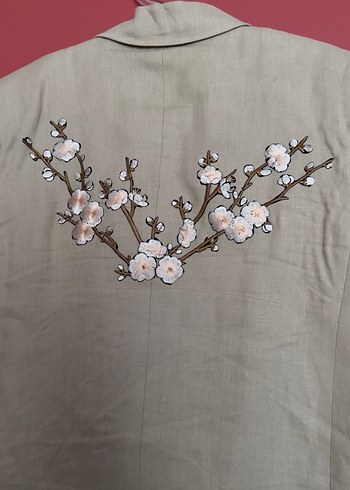 Bej Erkek Keten nakışlı özel dikim takım - Görsel 3